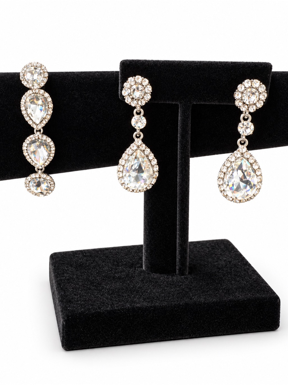 Bridal Silver Tone Crystal Teardrop Drop Earrings Rhinestone Statement